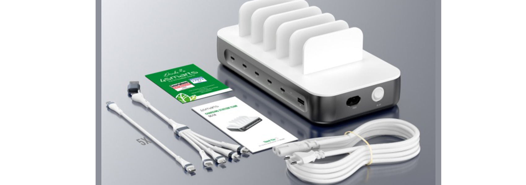 4smarts Team 100W įkrovimo stotelė su kabelių rinkiniu, Space Gray aprašymas - Prekės nuotrauka