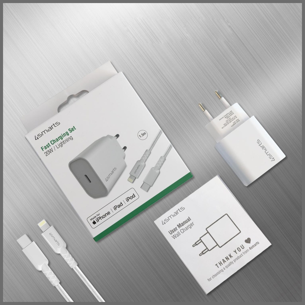 4smarts VoltPlug 20W PD USB-C Laidinis įkroviklis with USB-C to Lightning cable baltos spalvos aprašymas - Prekės nuotrauka