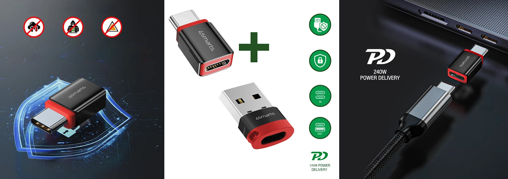 Adapteris 4smarts Data Blocker USB-C to USB-A/USB-C juodas 2vnt aprašymas - Prekės nuotrauka Adapteris 4smarts Data Blocker USB-C to USB-A/USB-C juodas 2vnt aprašymas - Prekės nuotrauka