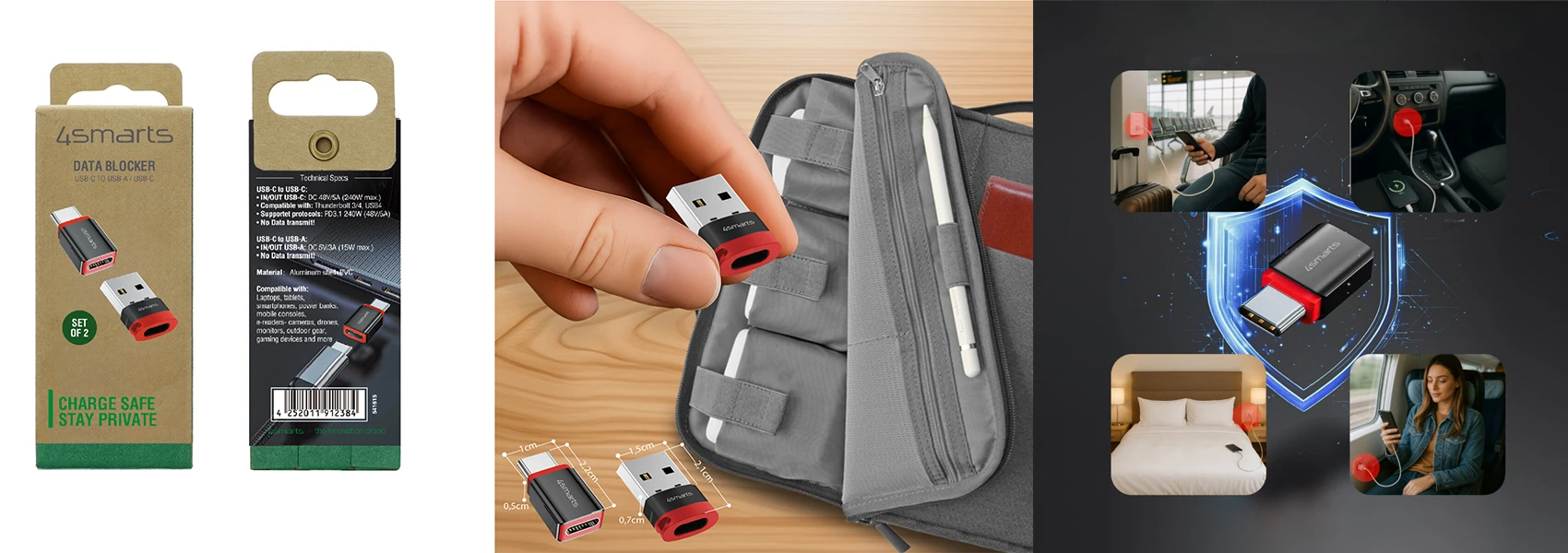 Adapteris 4smarts Data Blocker USB-C to USB-A/USB-C juodas 2vnt aprašymas - Prekės nuotrauka Adapteris 4smarts Data Blocker USB-C to USB-A/USB-C juodas 2vnt aprašymas - Prekės nuotrauka