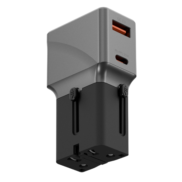 Adapteris Energea TravelWorld 1A1C 25W juodas/tamsiai pilkas aprašymas - Prekės nuotrauka
