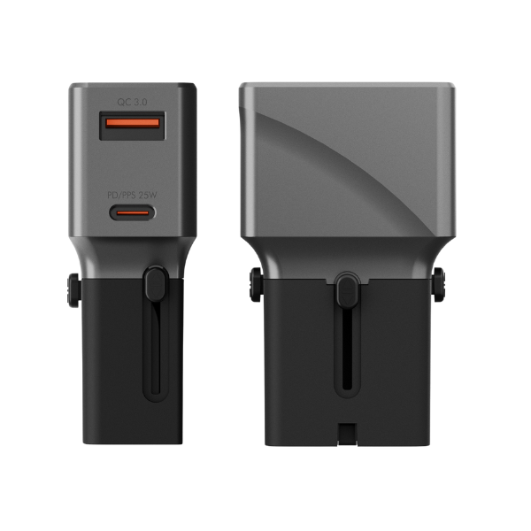 Adapteris Energea TravelWorld 1A1C 25W juodas/tamsiai pilkas aprašymas - Prekės nuotrauka