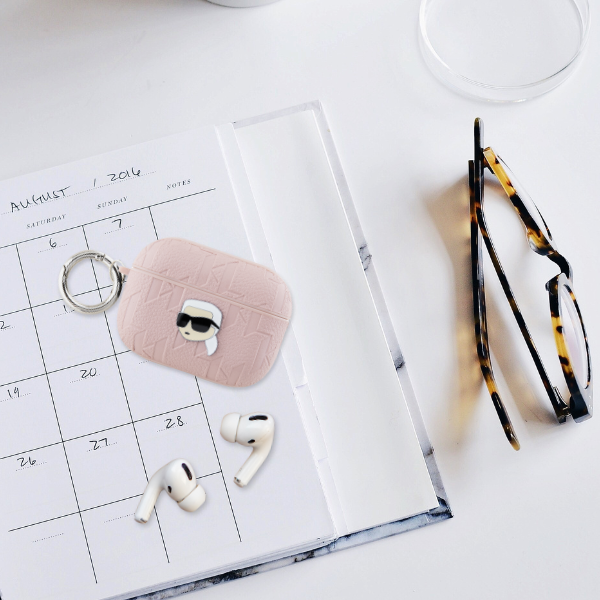 AirPods Karl Lagerfeld dėklas Monogram Karl & Choupette Head ausinių dėklas rožinės spalvos aprašymas - Prekės nuotrauka