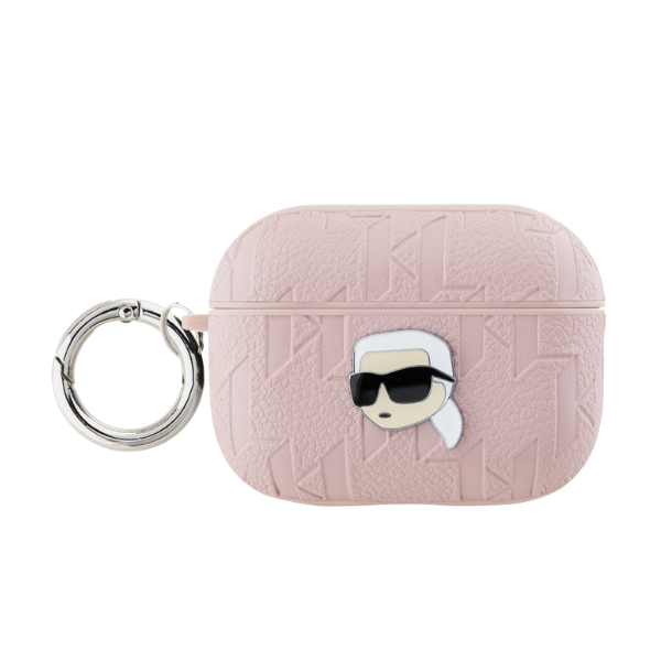 AirPods Karl Lagerfeld dėklas Monogram Karl Head ausinių dėklas rožinės spalvos aprašymas - Prekės nuotrauka