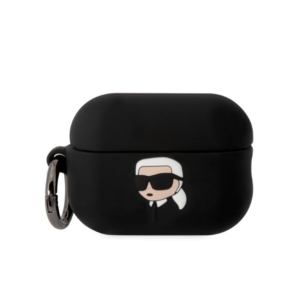AirPods Pro 2 Karl Lagerfeld silikoninis Karl Head 3D ausinių dėklas juodos spalvos aprašymas - Prekės nuotrauka