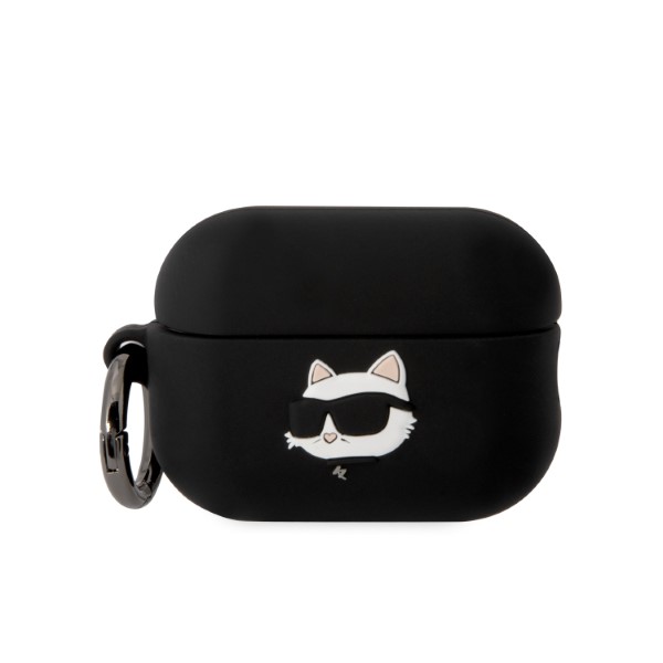 AirPods Pro 2 Karl Lagerfeld silikoninis Choupette Head 3D ausinių dėklas juodos spalvos aprašymas - Prekės nuotrauka