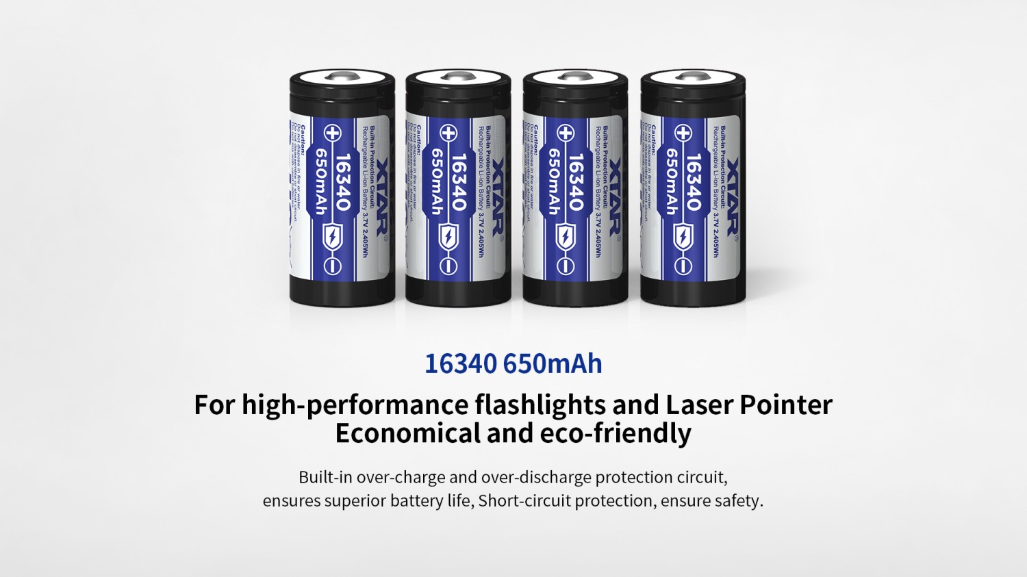 Xtar Akumuliatorius 16340 3.7V 650mAh Li-Ion su integruotu krovimo valdikliu PCM aprašymas - Prekės nuotrauka