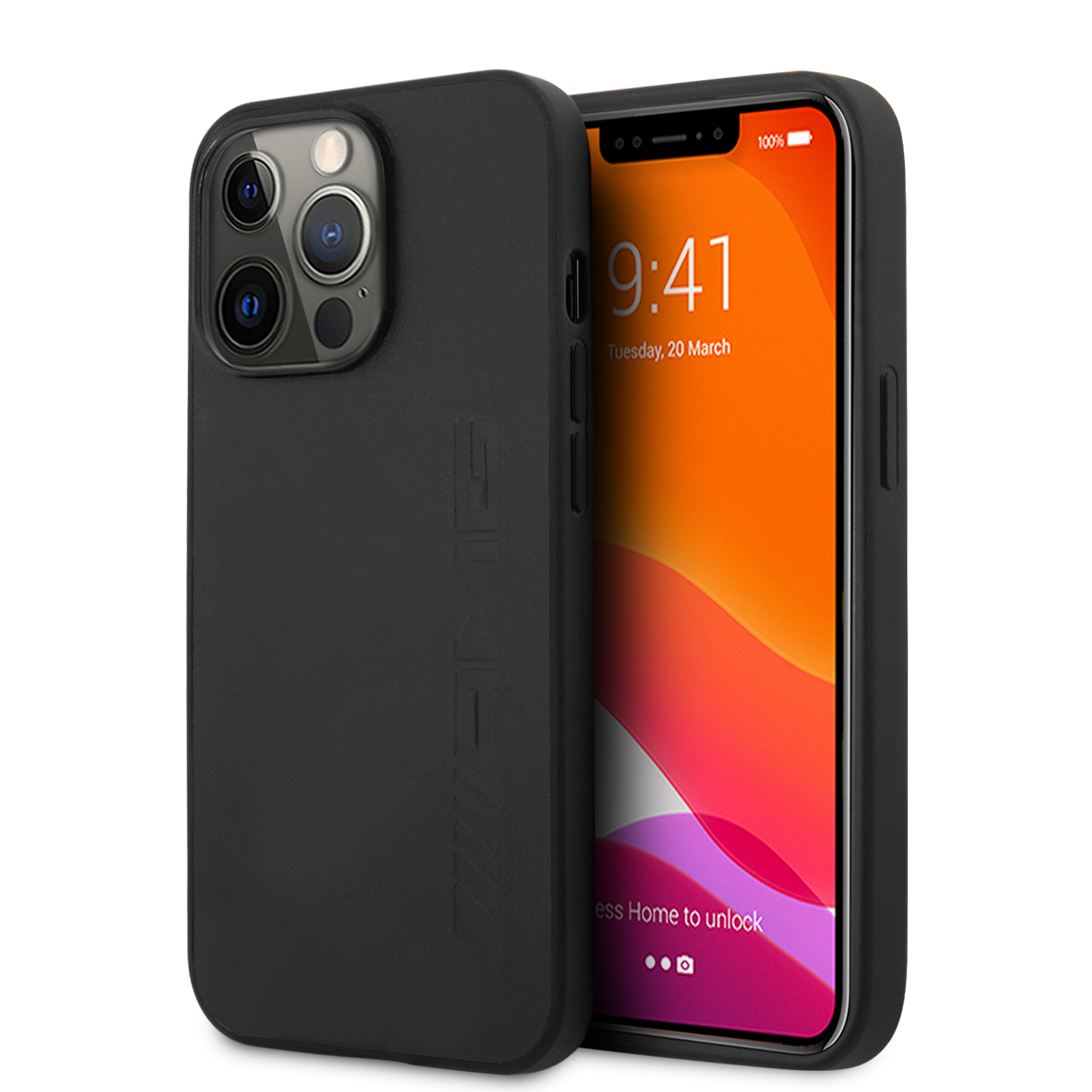 Mercedes AMG AMHCP14LDOLBK Apple iPhone 14 Pro 6.1″ juodos spalvos kietas dėklas with Leather Hot Stamped design aprašymas - Prekės nuotrauka