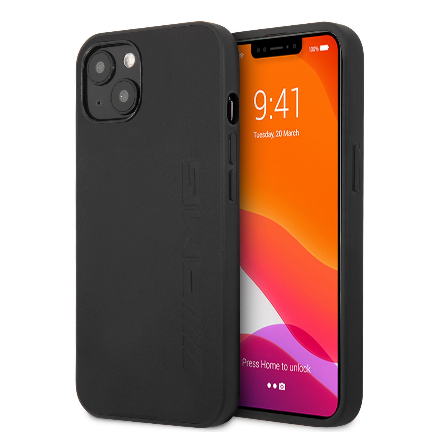 Mercedes AMG AMHCP14MDOLBK iPhone 14 Plus / 15 Plus 6.7″ juodos spalvos kietas dėklas su Leather Hot Stamped dizainu aprašymas - Prekės nuotrauka