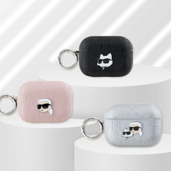 Apple AirPods 3 Karl Lagerfeld Cover Monogram Karl Head ausinių dėklas juodos spalvos aprašymas - Prekės nuotrauka