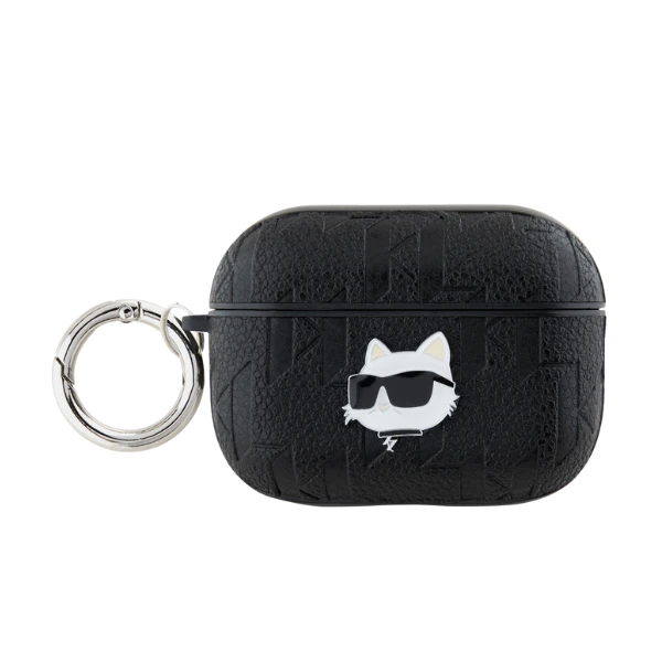 Apple AirPods Karl Lagerfeld Cover Monogram Choupette Head ausinių dėklas juodos spalvos aprašymas - Prekės nuotrauka