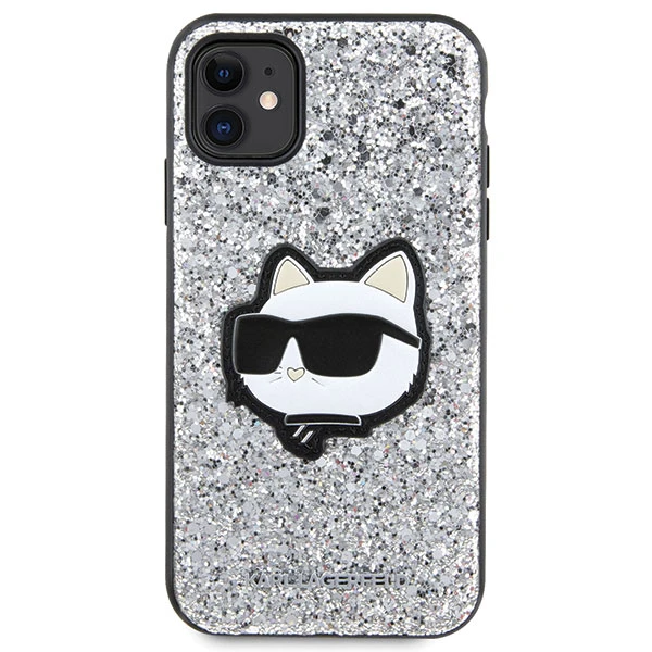 Apple iPhone 11 Karl Lagerfeld dėklas Glitter Choupette Patch (KLHCN61G2CPS) sidabrinės spalvos aprašymas - Prekės nuotrauka