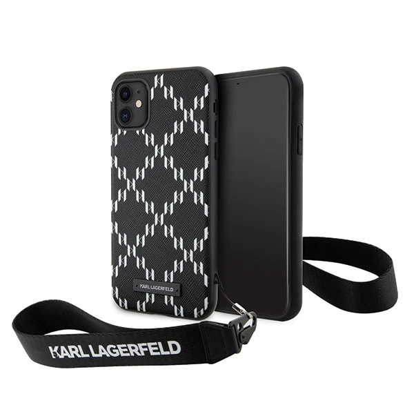 Apple iPhone 11 Karl Lagerfeld dėklas Monogram Losange Saffiano (KLHCN61SAKLMBSK) juodos spalvos aprašymas - Prekės nuotrauka