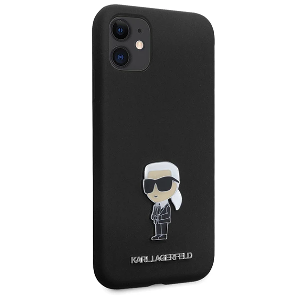Apple iPhone 11 Karl Lagerfeld silikoninis dėklas Ikonik Metal Pin (KLHCN61SMHKNPK) juodos spalvos aprašymas - Prekės nuotrauka
