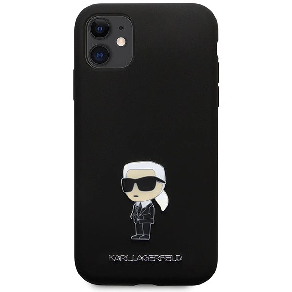 Apple iPhone 11 Karl Lagerfeld silikoninis dėklas Ikonik Metal Pin (KLHCN61SMHKNPK) juodos spalvos aprašymas - Prekės nuotrauka