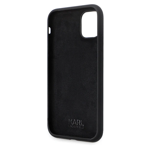 Apple iPhone 11 Karl Lagerfeld silikoninis dėklas Ikonik Metal Pin (KLHCN61SMHKNPK) juodos spalvos aprašymas - Prekės nuotrauka