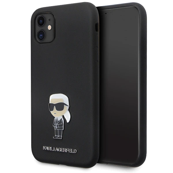 Apple iPhone 11 Karl Lagerfeld silikoninis dėklas Ikonik Metal Pin (KLHCN61SMHKNPK) juodos spalvos aprašymas - Prekės nuotrauka