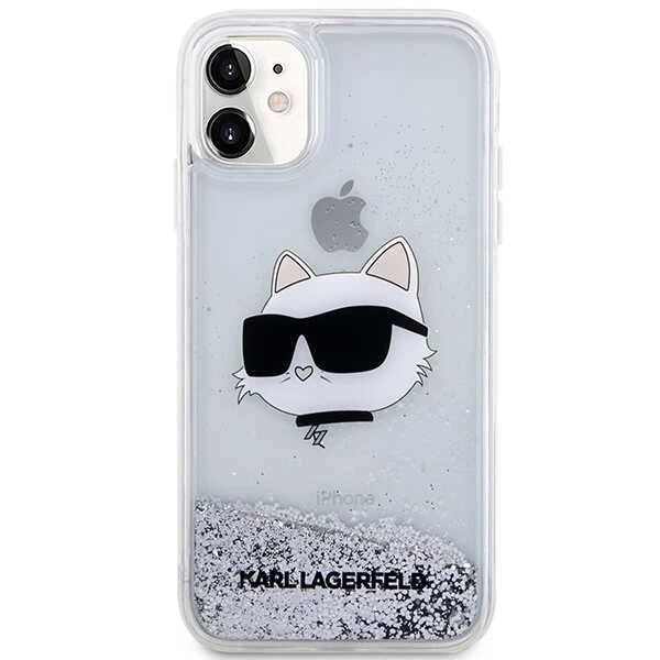 Apple iPhone 11 / XR Karl Lagerfeld dėklas Glitter Choupette Head (KLHCN61LNCHCS) sidabrinės spalvos aprašymas - Prekės nuotrauka