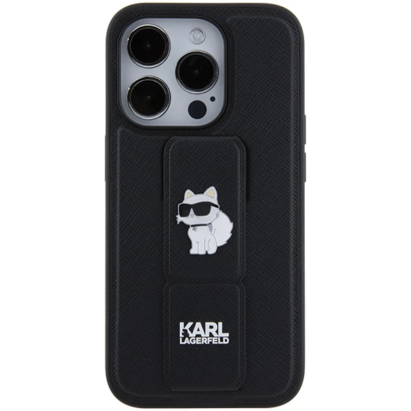 Apple iPhone 11 / XR Karl Lagerfeld dėklas Gripstand Saffiano Choupette Pins (KLHCN61GSACHPK) juodos spalvos aprašymas - Prekės nuotrauka