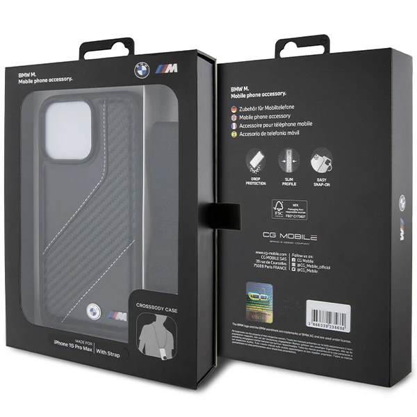 Apple iPhone 15 Plus / 14 Plus BMW dėklas M Edition Carbon Stripe & Strap (BMHCP15M23PSCCK) juodos spalvos aprašymas - Prekės nuotrauka Apple iPhone 15 Plus / 14 Plus BMW dėklas M Edition Carbon Stripe & Strap (BMHCP15M23PSCCK) juodos spalvos aprašymas - Prekės nuotrauka