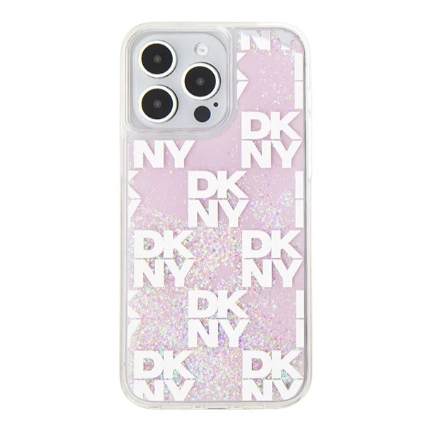 Apple iPhone 13 / 14 / 15 DKNY dėklas Liquid Glitter Multilogo (DKHCP15SLCPEPP) rožinės spalvos aprašymas - Prekės nuotrauka