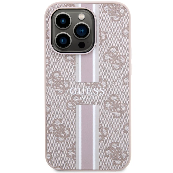 Apple iPhone 13 Pro Guess dėklas 4G Printed Stripe MagSafe (GUHMP13LP4RPSP) rožinės spalvos aprašymas - Prekės nuotrauka Apple iPhone 13 Pro Guess dėklas 4G Printed Stripe MagSafe (GUHMP13LP4RPSP) rožinės spalvos aprašymas - Prekės nuotrauka