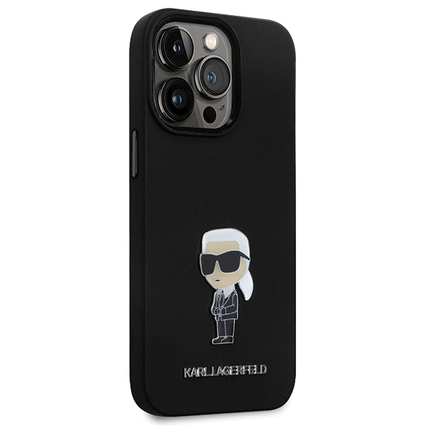 Apple iPhone 13 Pro Karl Lagerfeld silikoninis dėklas Ikonik Metal Pin (KLHCP13LSMHKNPK) juodos spalvos aprašymas - Prekės nuotrauka