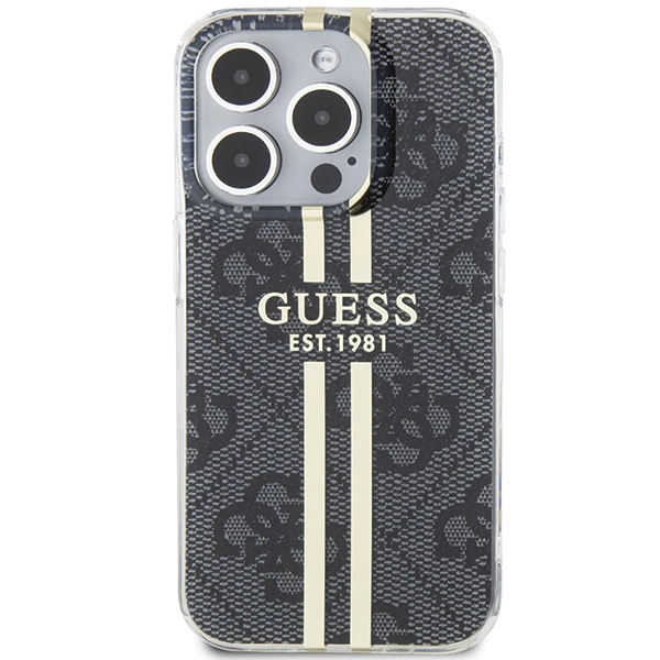 Apple iPhone 14 plus / 15 plus Guess dėklas IML 4G Gold Stripe (GUHCP15MH4PSEGK) juodos spalvos aprašymas - Prekės nuotrauka Apple iPhone 14 plus / 15 plus Guess dėklas IML 4G Gold Stripe (GUHCP15MH4PSEGK) juodos spalvos aprašymas - Prekės nuotrauka
