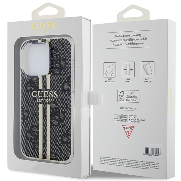 Apple iPhone 14 plus / 15 plus Guess dėklas IML 4G Gold Stripe (GUHCP15MH4PSEGK) juodos spalvos aprašymas - Prekės nuotrauka Apple iPhone 14 plus / 15 plus Guess dėklas IML 4G Gold Stripe (GUHCP15MH4PSEGK) juodos spalvos aprašymas - Prekės nuotrauka