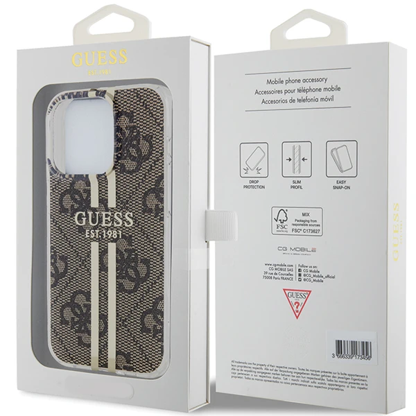 Apple iPhone 14 plus / 15 plus Guess dėklas IML 4G Gold Stripe (GUHCP15MH4PSEGW) rudos spalvos aprašymas - Prekės nuotrauka Apple iPhone 14 plus / 15 plus Guess dėklas IML 4G Gold Stripe (GUHCP15MH4PSEGW) rudos spalvos aprašymas - Prekės nuotrauka