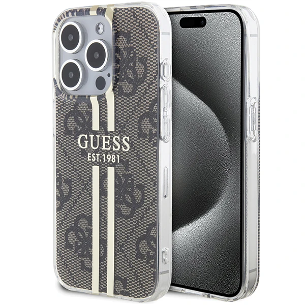 Apple iPhone 14 plus / 15 plus Guess dėklas IML 4G Gold Stripe (GUHCP15MH4PSEGW) rudos spalvos aprašymas - Prekės nuotrauka Apple iPhone 14 plus / 15 plus Guess dėklas IML 4G Gold Stripe (GUHCP15MH4PSEGW) rudos spalvos aprašymas - Prekės nuotrauka