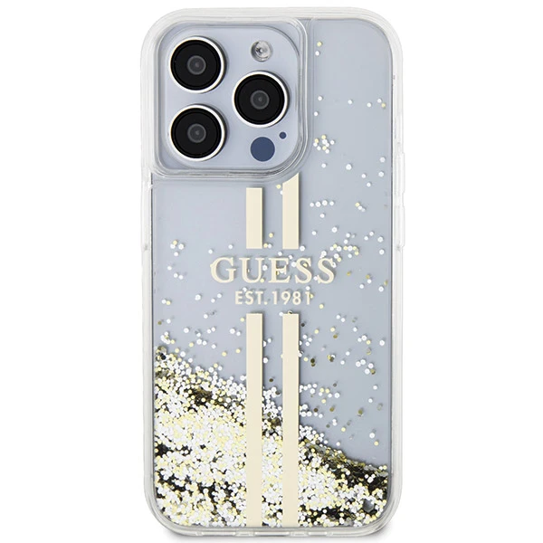 Apple iPhone 14 plus / 15 plus Guess dėklas Liquid Glitter Gold Stripes (GUHCP15MLFCSEGT) skaidrus aprašymas - Prekės nuotrauka Apple iPhone 14 plus / 15 plus Guess dėklas Liquid Glitter Gold Stripes (GUHCP15MLFCSEGT) skaidrus aprašymas - Prekės nuotrauka