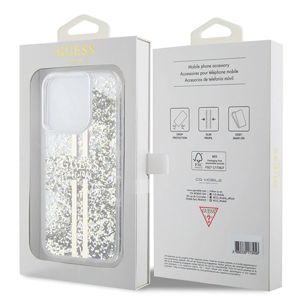 Apple iPhone 14 plus / 15 plus Guess dėklas Liquid Glitter Gold Stripes (GUHCP15MLFCSEGT) skaidrus aprašymas - Prekės nuotrauka Apple iPhone 14 plus / 15 plus Guess dėklas Liquid Glitter Gold Stripes (GUHCP15MLFCSEGT) skaidrus aprašymas - Prekės nuotrauka