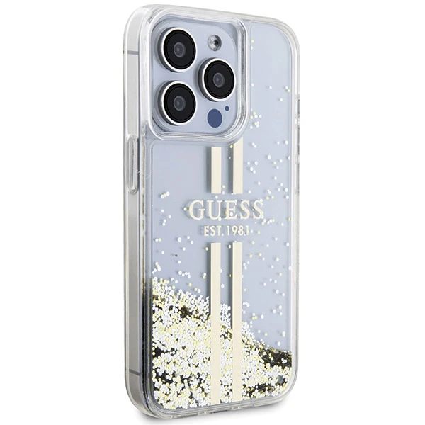 Apple iPhone 14 plus / 15 plus Guess dėklas Liquid Glitter Gold Stripes (GUHCP15MLFCSEGT) skaidrus aprašymas - Prekės nuotrauka Apple iPhone 14 plus / 15 plus Guess dėklas Liquid Glitter Gold Stripes (GUHCP15MLFCSEGT) skaidrus aprašymas - Prekės nuotrauka