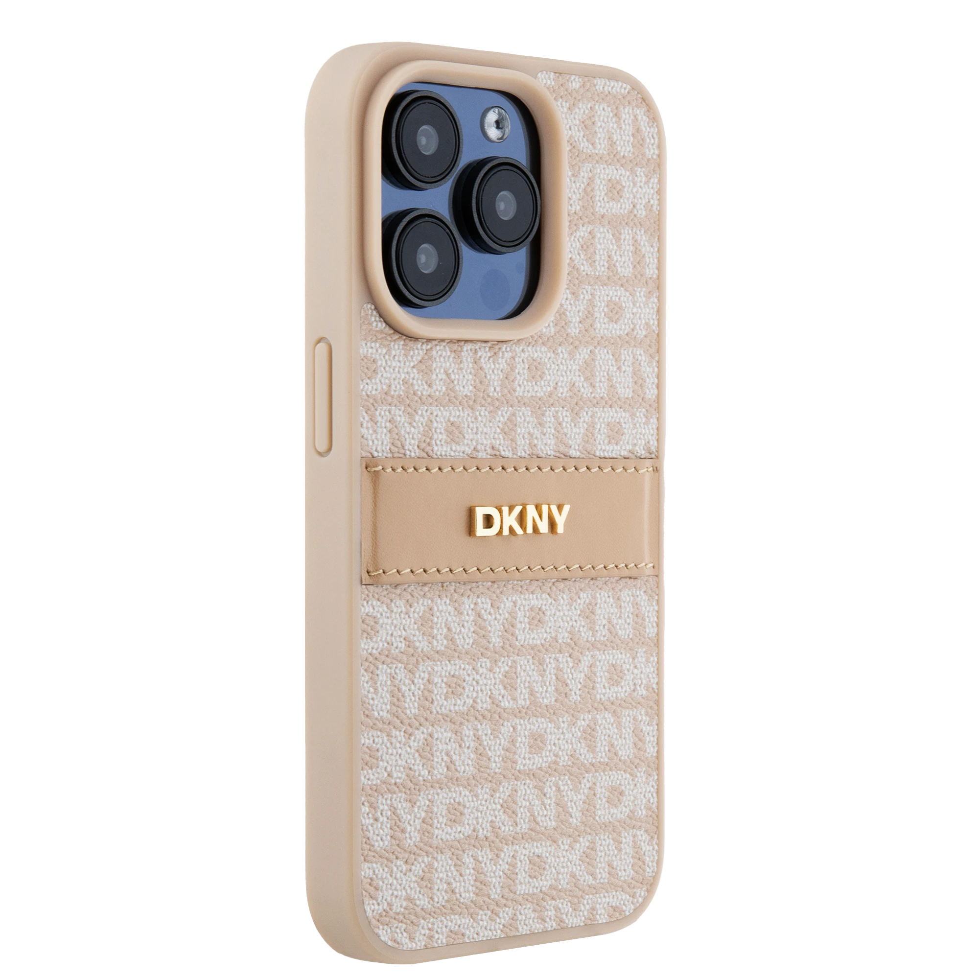 Apple iPhone 14 Pro DKNY dėklas odinis Mono Stripe & Metal Logo (DKHCP14LPRTHSLP) rožinės spalvos aprašymas - Prekės nuotrauka
