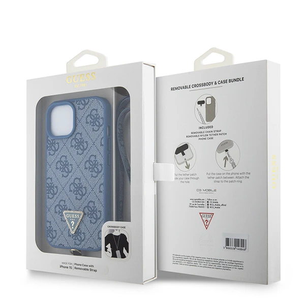 Apple iPhone 14 Pro Guess dėklas Crossbody 4G Metal Logo (GUHCP14LP4TDSCPB) mėlynos spalvos aprašymas - Prekės nuotrauka