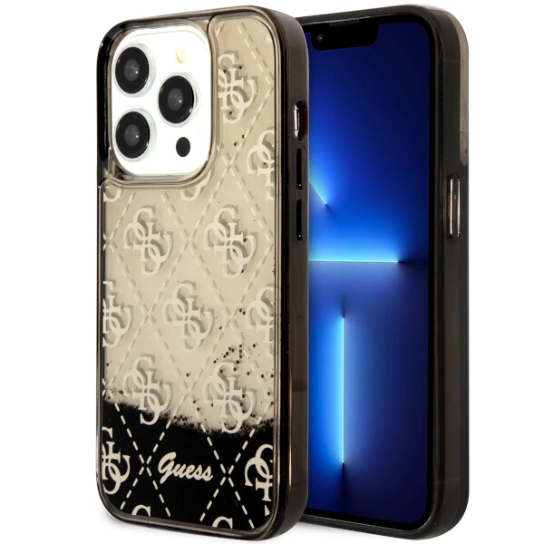 Apple iPhone 14 Pro Guess dėklas Liquid Glitter 4G Transculent (GUHCP14LLC4PSGK) juodos spalvos aprašymas - Prekės nuotrauka
