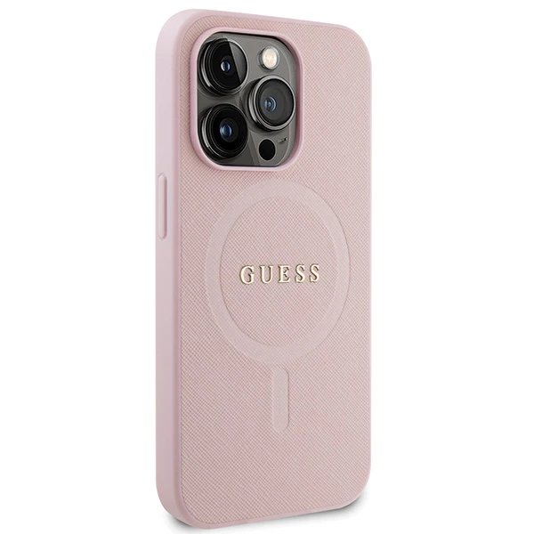 Apple iPhone 14 Pro Guess dėklas Saffiano MagSafe (GUHMP14LPSAHMCP) rožinės spalvos aprašymas - Prekės nuotrauka Apple iPhone 14 Pro Guess dėklas Saffiano MagSafe (GUHMP14LPSAHMCP) rožinės spalvos aprašymas - Prekės nuotrauka