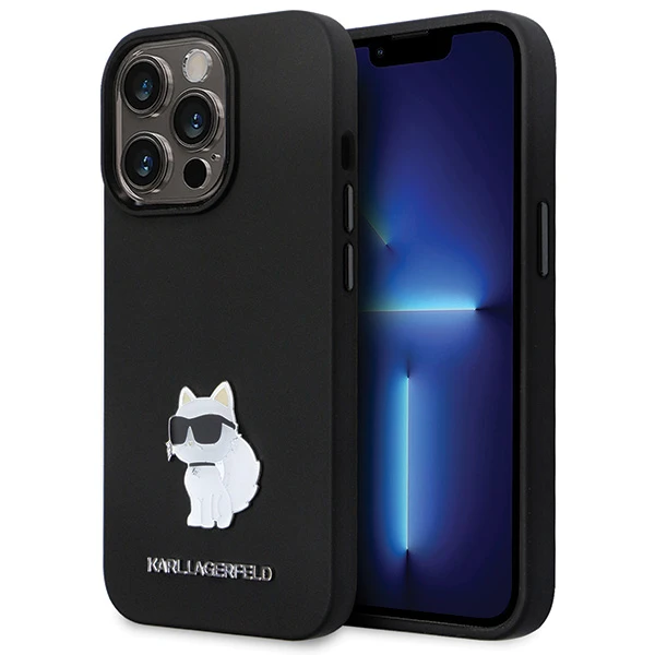 Apple iPhone 14 Pro Karl Lagerfeld dėklas Silicone C Metal Pin (KLHCP14LSMHCNPK) juodos spalvos aprašymas - Prekės nuotrauka