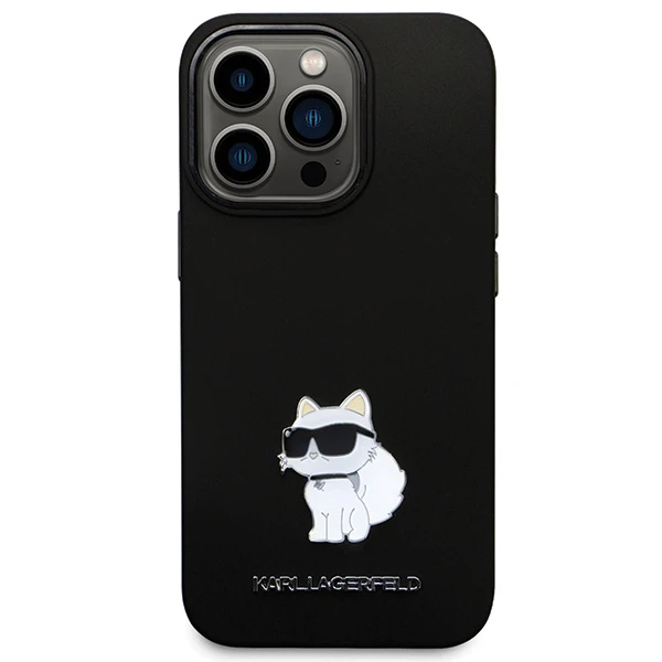 Apple iPhone 14 Pro Karl Lagerfeld dėklas Silicone C Metal Pin (KLHCP14LSMHCNPK) juodos spalvos aprašymas - Prekės nuotrauka