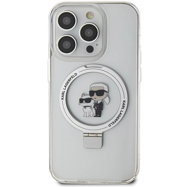 Apple iPhone 14 Pro Karl Lagerfeld dėklas Ring Stand Karl&Choupettte MagSafe (KLHMP14LHMRSKCH) baltos spalvos aprašymas - Prekės nuotrauka