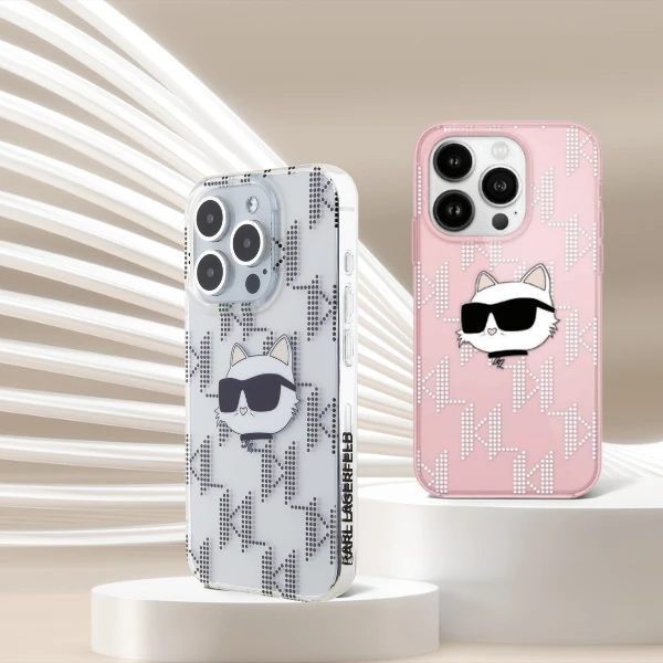 Apple iPhone 14 Pro Karl Lagerfeld dėklas IML Choupette Head & Monogram (KLHCP14LHKLPCHP) rožinės spalvos aprašymas - Prekės nuotrauka