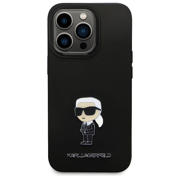 Apple iPhone 14 Pro Karl Lagerfeld silikoninis dėklas Ikonik Metal Pin (KLHCP14LSMHKNPK) juodos spalvos aprašymas - Prekės nuotrauka
