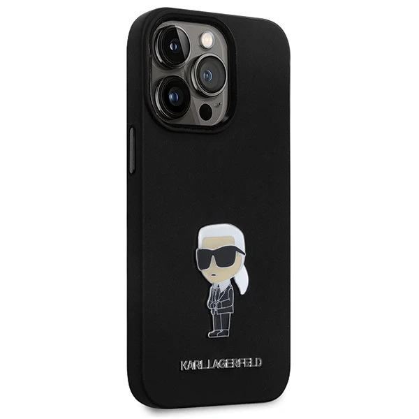 Apple iPhone 14 Pro Karl Lagerfeld silikoninis dėklas Ikonik Metal Pin (KLHCP14LSMHKNPK) juodos spalvos aprašymas - Prekės nuotrauka