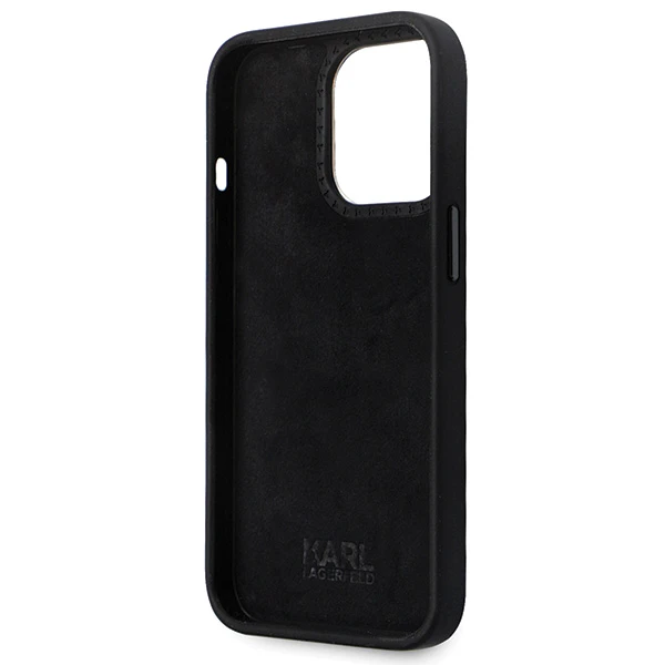 Apple iPhone 14 Pro Karl Lagerfeld silikoninis dėklas Ikonik Metal Pin (KLHCP14LSMHKNPK) juodos spalvos aprašymas - Prekės nuotrauka