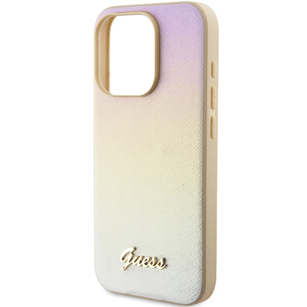 Apple iPhone 14 Pro Max Guess dėklas Saffiano Iridescent Script (GUHCP14XPSAIRSD) aukso spalvos aprašymas - Prekės nuotrauka