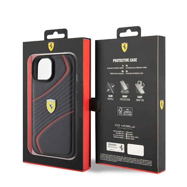 Apple iPhone 15 Ferrari dėklas Twist Metal Logo (FEHCP15SPTWK) juodos spalvos aprašymas - Prekės nuotrauka Apple iPhone 15 Ferrari dėklas Twist Metal Logo (FEHCP15SPTWK) juodos spalvos aprašymas - Prekės nuotrauka