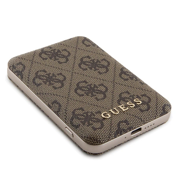 Apple iPhone 15 Guess dėklas + Powerbank MagSafe 4G Metal Logo 5000mAh (GUBPM5P15S4GEMGW) rudos spalvos aprašymas - Prekės nuotrauka