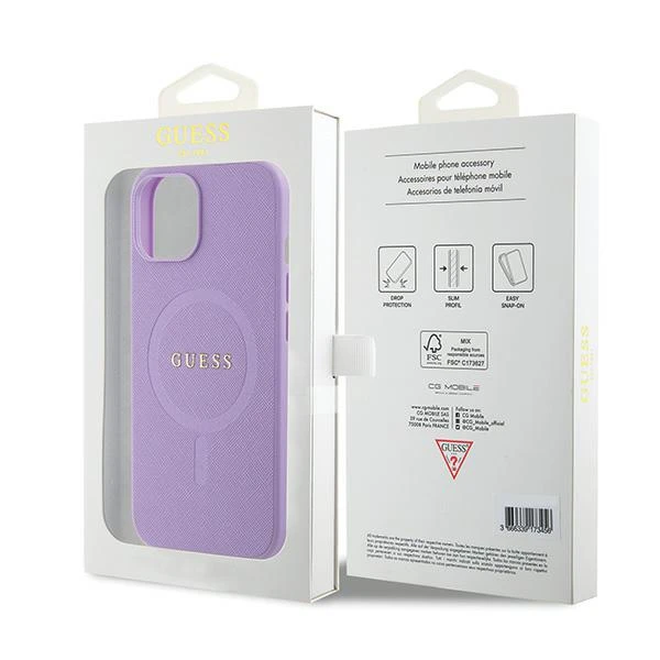 Apple iPhone 15 Guess dėklas Saffiano MagSafe (GUHMP15SPSAHMCU) violetinės spalvos aprašymas - Prekės nuotrauka Apple iPhone 15 Guess dėklas Saffiano MagSafe (GUHMP15SPSAHMCU) violetinės spalvos aprašymas - Prekės nuotrauka