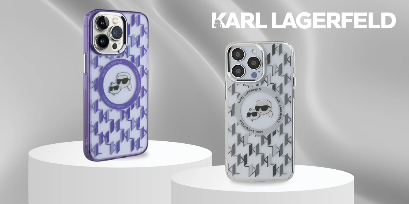 Apple iPhone 15 Karl Lagerfeld IML Monogram Karl&Choupette Head MagSafe (KLHMP15SHMCKMHK) dėklas telefonui juodos spalvos aprašymas - Prekės nuotrauka